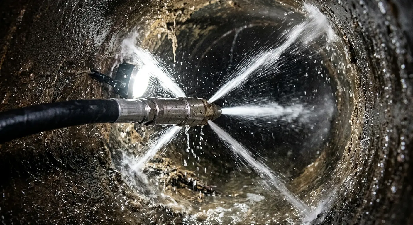 High-pressure hydro jetting nozzle cleaning sewer pipe for Emergency Drain Service in Silverdale